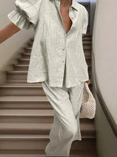 Plus Size Button-Down Shirt and Wide-Leg Pants Set OutfitFlow